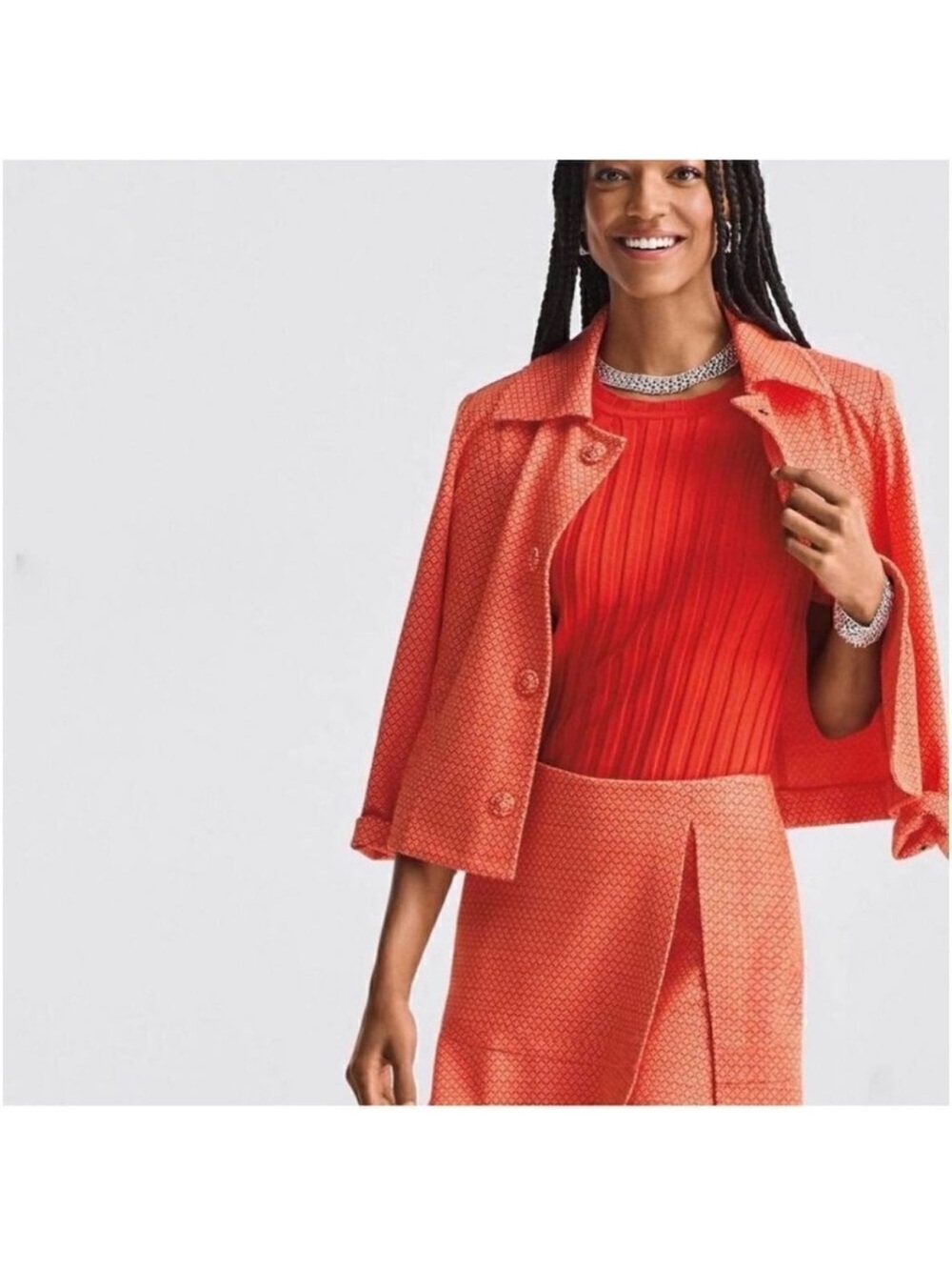 CAbi Matchmaker Topper Textured Orange Button-Up Knit Jacket